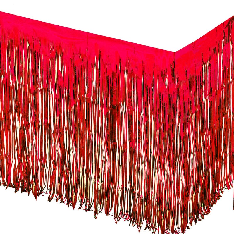 allgala Red Tinsel Table Skirt 2-Pack 29x108 Inch Metallic Foil Fringe Table Skirts for Party Event, Parade Float, Party Decoraton - Image 5